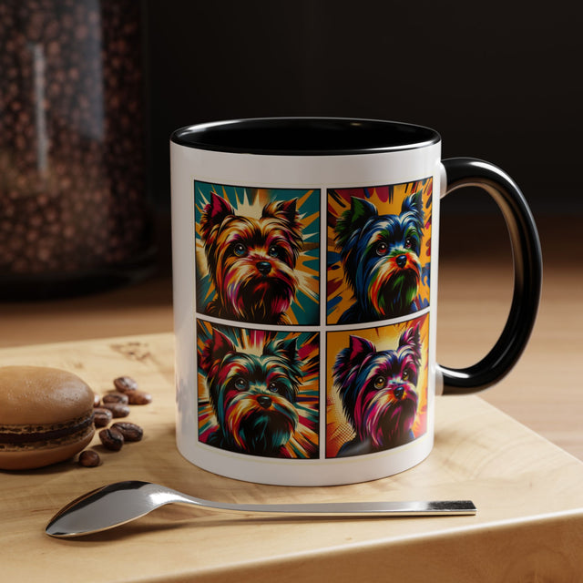 Yorkshire Terriers Coffee Cup,4-Panel Pop Art Mug,Yorkie Lover,Yorkie Mom,Yorkie Dad,Dog Lover Gift,Yorkshire Terrier Gift