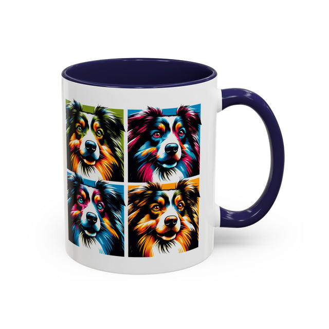 Miniature American Shepherds Coffee Cup,4-Panel Pop Art Mug,MAS Lover,Mini Aussie Mom,Mini Aussie Dad,Dog Lover Gift,Miniature American Shepherd Gift