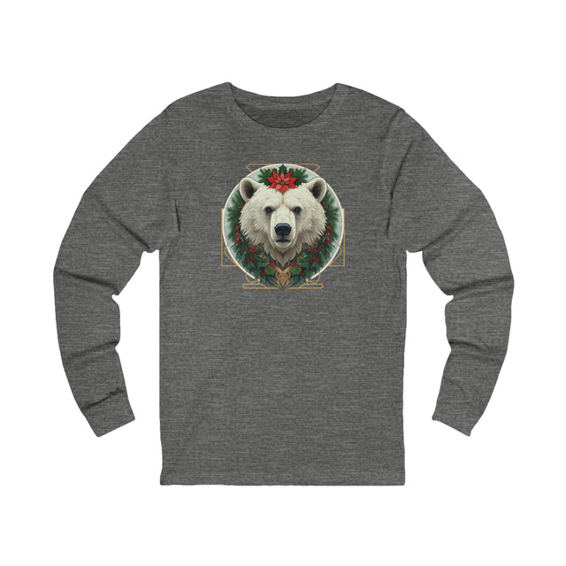 Green Man Christmas Polar Bear Tee, Yuletide Bear T-shirt, Long sleeve
