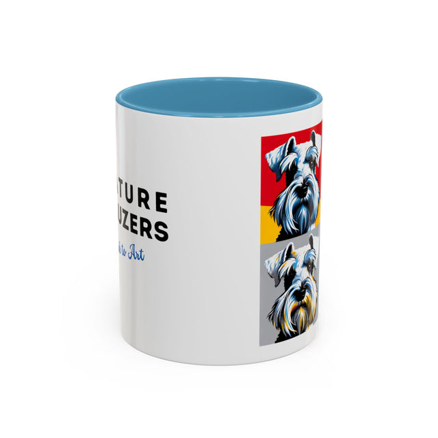 White Miniature Schnauzer Coffee Cup,4-Panel Pop Art Mug,Miniature Schnauzer Lover,Mini Schnauzer Mom,Mini Schnauzer Dad,Dog Lover Gift