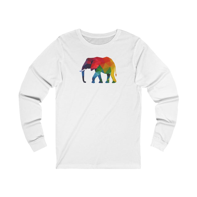 Geometric Rainbow Elephant Long Sleeve T-shirt,Pride Shirt,Queer Top,Rainbow Animals,LGBTQ+ Tee,Elephant Lover Gift,Gay,Lesbian,Bisexual,Trans