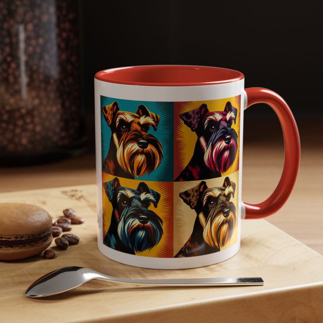 Black Miniature Schnauzer Coffee Cup, 4-Panel Pop Art Mug