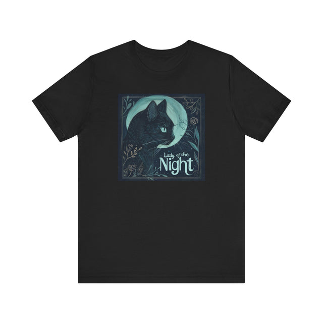 Lady of the Night, Witchy Black Cat, Cute Cat Shirt, Cat Lover Tee, Cat Owner gift, Cat Mom, Cat Dad, Mystical Moon, Midnight Cat, Familiar