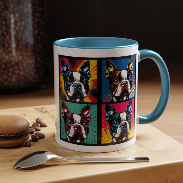 Boston Terrier Coffee Cup,4-Panel Pop Art Mug,Boston Terrier Lover,Boston Terrier Mom,Roundhead Dad,Dog Lover Gift,Boston Terrier Gift