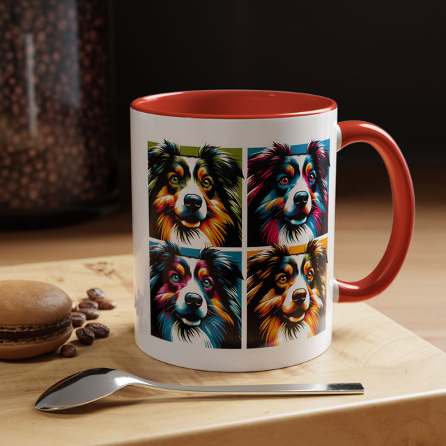 Miniature American Shepherds Coffee Cup,4-Panel Pop Art Mug,MAS Lover,Mini Aussie Mom,Mini Aussie Dad,Dog Lover Gift,Miniature American Shepherd Gift