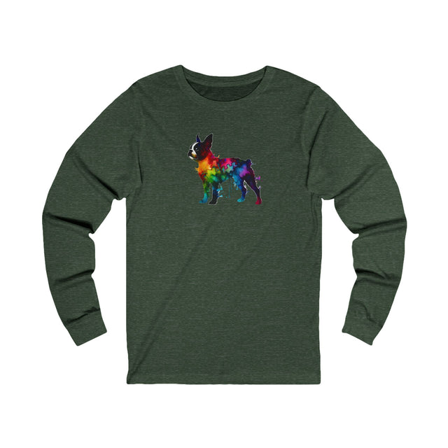 Rainbow Boston Terrier Long Sleeve T-shirt,Pride Shirt,Dog Lover Top,Rainbow Animals,LGBTQ+ Tee, Boston Terrier Owner