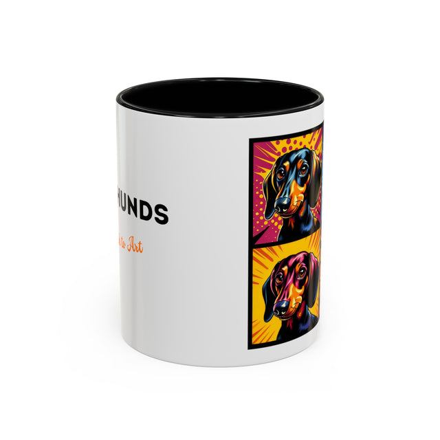 Dachshund Coffee Cup,4-Panel Pop Art Mug,Dachshund Lover,Doxie Mom or Dad,Dog Lover Gift,Wiener Dog,Sausage Dog,Low Rider dog