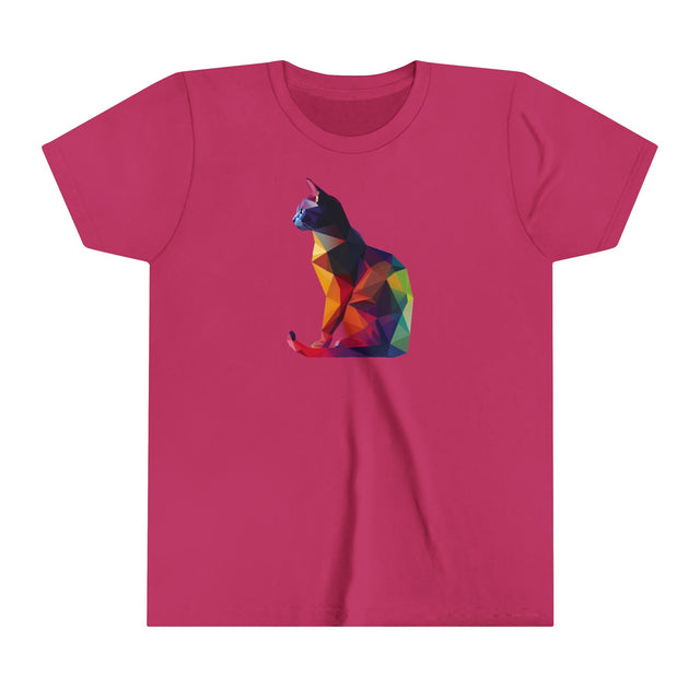 Geometric Rainbow Cat T-shirt,Pride Shirt,Cat Lover Top,Rainbow Animals,LGBTQ+ Tee,Queer,Gay,Lesbian,Bisexual,Trans,Feline,Kitten,Kitty,Youth Size