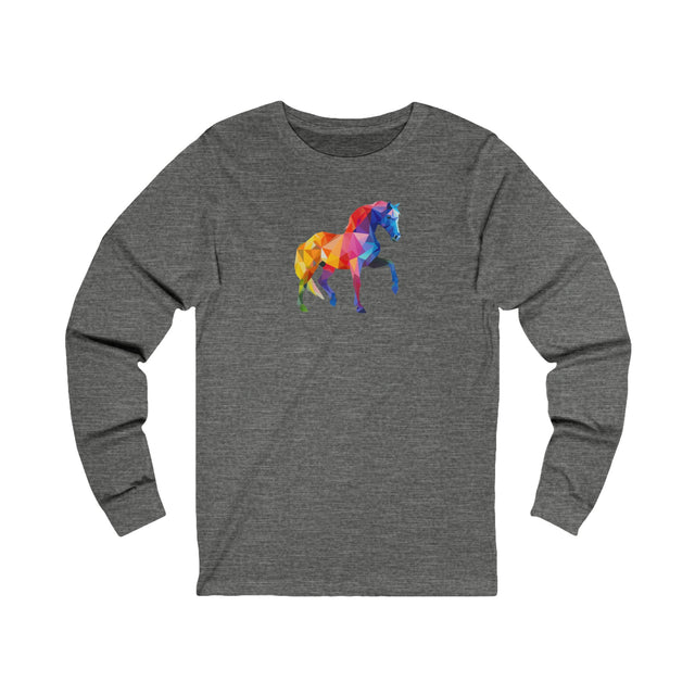 Geometric Rainbow Horse Long Sleeve T-shirt,Pride Shirt,Queer Top,Rainbow Animals,LGBTQ+ Tee,Equine Lover Gift,Gay,Lesbian,Bisexual,Trans,Pony,Colt