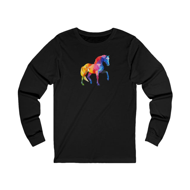 Geometric Rainbow Horse Long Sleeve T-shirt,Pride Shirt,Queer Top,Rainbow Animals,LGBTQ+ Tee,Equine Lover Gift,Gay,Lesbian,Bisexual,Trans,Pony,Colt