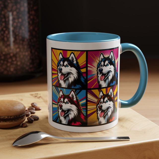 Siberian Huskies Coffee Cup,4-Panel Pop Art Mug,Husky Lover,Husky Mom,Sibe Dad,Dog Lover Gift,Siberian Husky Gift