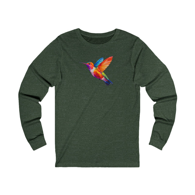 Geometric Rainbow Hummingbird Long Sleeve T-shirt,Pride Shirt,Queer Top,Rainbow Animals,LGBTQ+ Tee,Bird Lover Gift,Gay,Lesbian,Bisexual,Trans