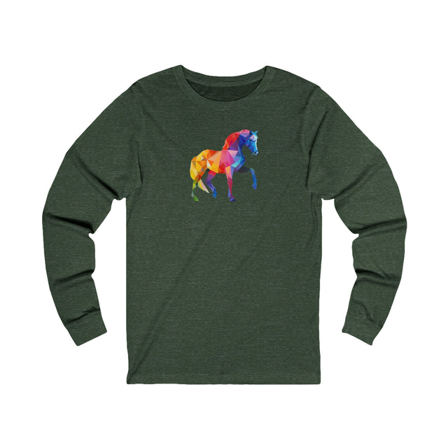 Geometric Rainbow Horse Long Sleeve T-shirt,Pride Shirt,Queer Top,Rainbow Animals,LGBTQ+ Tee,Equine Lover Gift,Gay,Lesbian,Bisexual,Trans,Pony,Colt