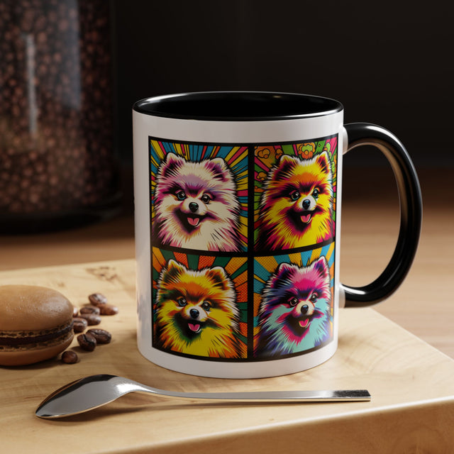Pomeranians Coffee Cup,4-Panel Pop Art Mug,Pomeranian Lover,Pom Mom,Pom Pom Dad,Dog Lover Gift,Pomeranian Gift