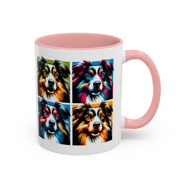 Miniature American Shepherds Coffee Cup,4-Panel Pop Art Mug,MAS Lover,Mini Aussie Mom,Mini Aussie Dad,Dog Lover Gift,Miniature American Shepherd Gift