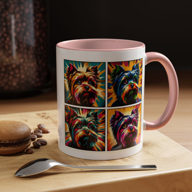 Yorkshire Terriers Coffee Cup,4-Panel Pop Art Mug,Yorkie Lover,Yorkie Mom,Yorkie Dad,Dog Lover Gift,Yorkshire Terrier Gift