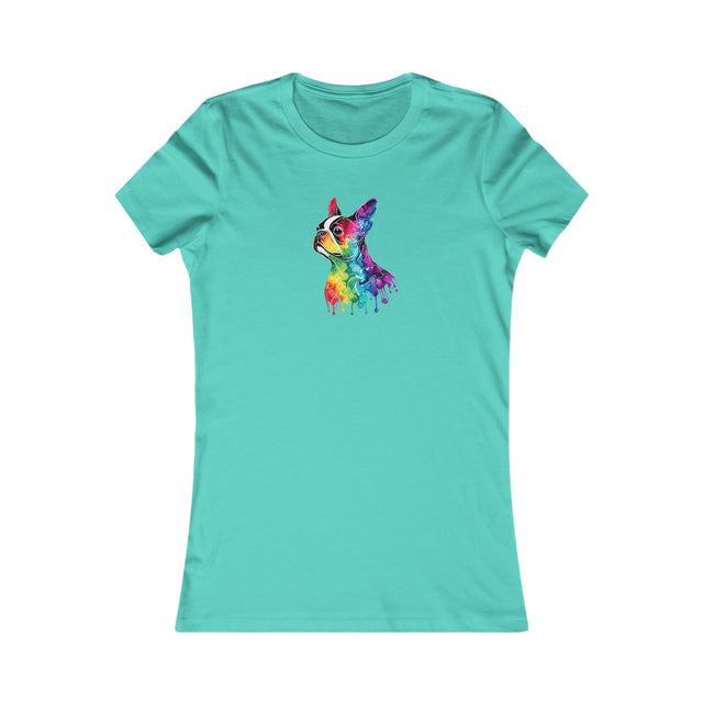 Rainbow Boston Terrier Head T-shirt,Pride Shirt,Dog Lover Top,Rainbow Animals,LGBTQ+ Tee,Boston Terrier Owner,Women's Favorite Tee