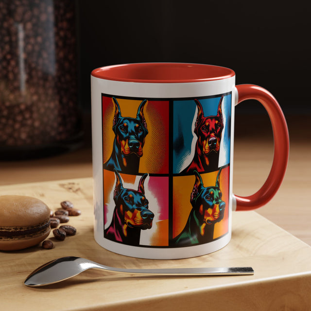 Doberman Pinschers Coffee Cup,4-Panel Pop Art Mug,Doberman Lover,Dobie Mom,Dobe Dad,Dog Lover Gift,Doberman Pinscher Gift