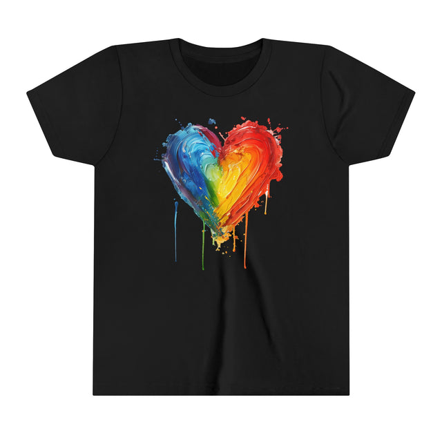 Painted Rainbow Heart T-shirt, Pride Shirt, Youth Size