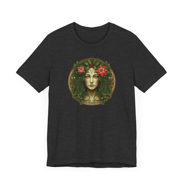Celtic Christmas Green Woman Circle T-shirt, Yuletide Nature Shirt