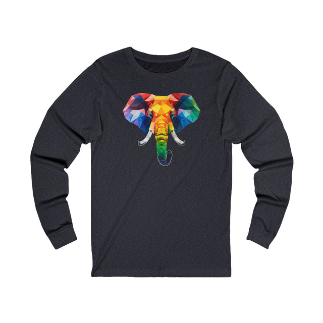 Geometric Rainbow Elephant Long Sleeve T-shirt,Pride Shirt,Queer Top,Rainbow Animals,LGBTQ+ Tee,Elephant Lover Gift,Gay,Lesbian,Bisexual,Trans