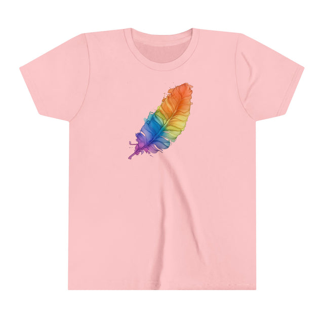 Rainbow Feather T-shirt,Pride Shirt,Bird Lover Top,Rainbow Animals,LGBTQ+ Tee,Queer,Gay,Lesbian,Bisexual,Trans,Youth Size