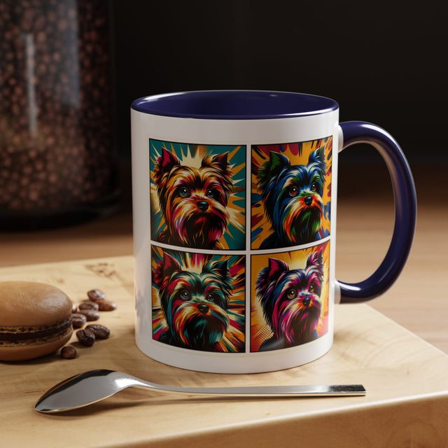 Yorkshire Terriers Coffee Cup,4-Panel Pop Art Mug,Yorkie Lover,Yorkie Mom,Yorkie Dad,Dog Lover Gift,Yorkshire Terrier Gift