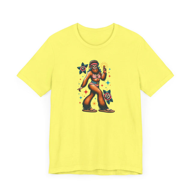 Hippy Chick Bigfoot T-shirt, Flash Tattoo Style Shirt