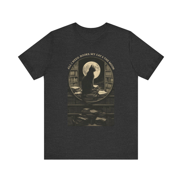 Cats & Books Shirt, Book Lover, Moon T-Shirt, Cat Lover T shirt, Gift for Her, Reader, Witchy Woman Top, Mom Gift, Librarian Tee, Bookworm