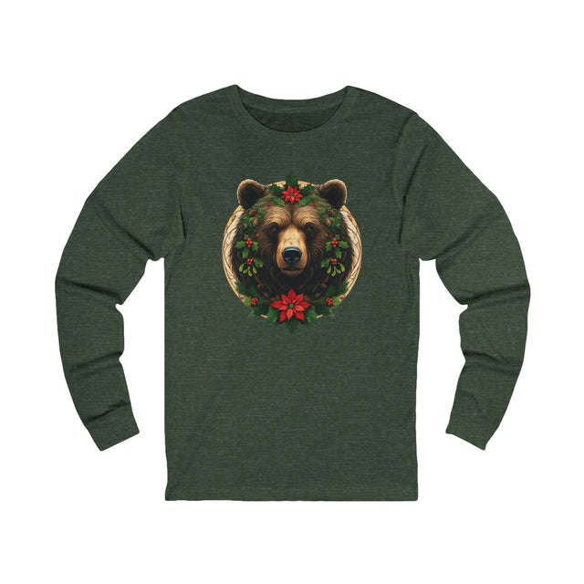 Green Man Christmas Brown Bear Tee, Winter T-shirt, Long sleeve