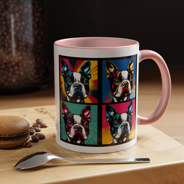 Boston Terrier Coffee Cup,4-Panel Pop Art Mug,Boston Terrier Lover,Boston Terrier Mom,Roundhead Dad,Dog Lover Gift,Boston Terrier Gift