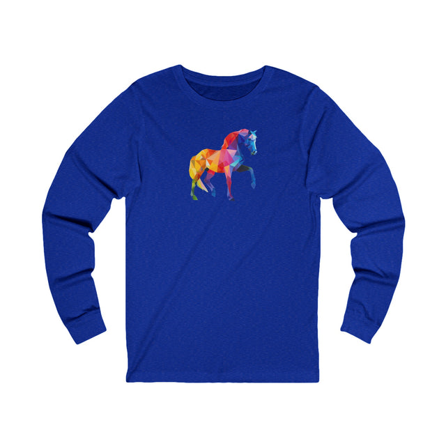 Geometric Rainbow Horse Long Sleeve T-shirt,Pride Shirt,Queer Top,Rainbow Animals,LGBTQ+ Tee,Equine Lover Gift,Gay,Lesbian,Bisexual,Trans,Pony,Colt