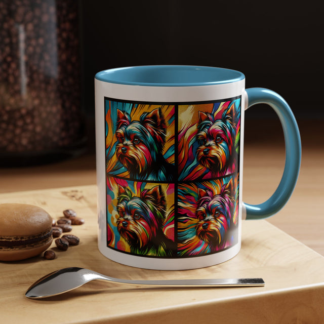 Yorkshire Terriers Coffee Cup,4-Panel Pop Art Mug,Yorkie Lover,Yorkie Mom,Yorkie Dad,Dog Lover Gift,Yorkshire Terrier Gift