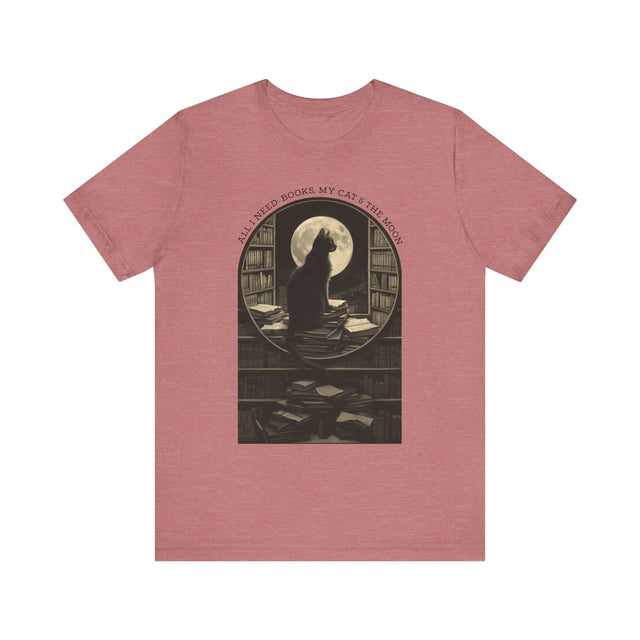 Cats & Books Shirt, Book Lover, Moon T-Shirt, Cat Lover T shirt, Gift for Her, Reader, Witchy Woman Top, Mom Gift, Librarian Tee, Bookworm
