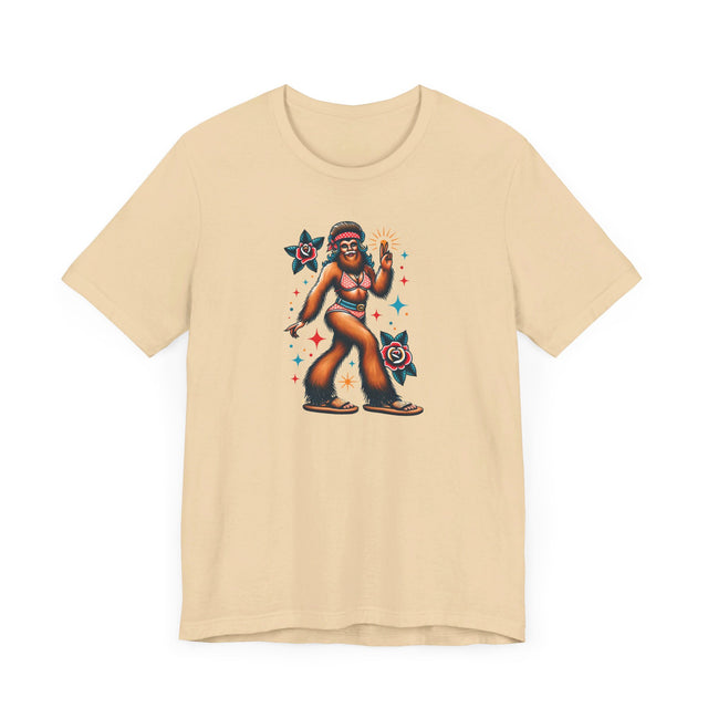 Hippy Chick Bigfoot T-shirt, Flash Tattoo Style Shirt