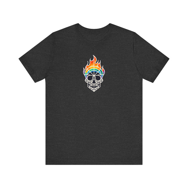 Flaming Rainbow Skull Shirt,Pride T-Shirt,Pride Parade T shirt, LGBTQ+ Tee,Nonbinary,Gay,Lesbian,Bisexual,Trans,BGLT,LBGT,Radical Fairies,Queer Goth