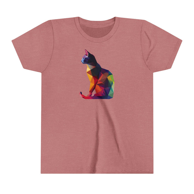 Geometric Rainbow Cat T-shirt,Pride Shirt,Cat Lover Top,Rainbow Animals,LGBTQ+ Tee,Queer,Gay,Lesbian,Bisexual,Trans,Feline,Kitten,Kitty,Youth Size