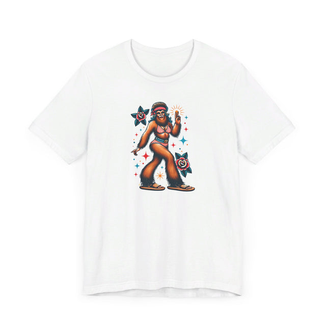 Hippy Chick Bigfoot T-shirt, Flash Tattoo Style Shirt