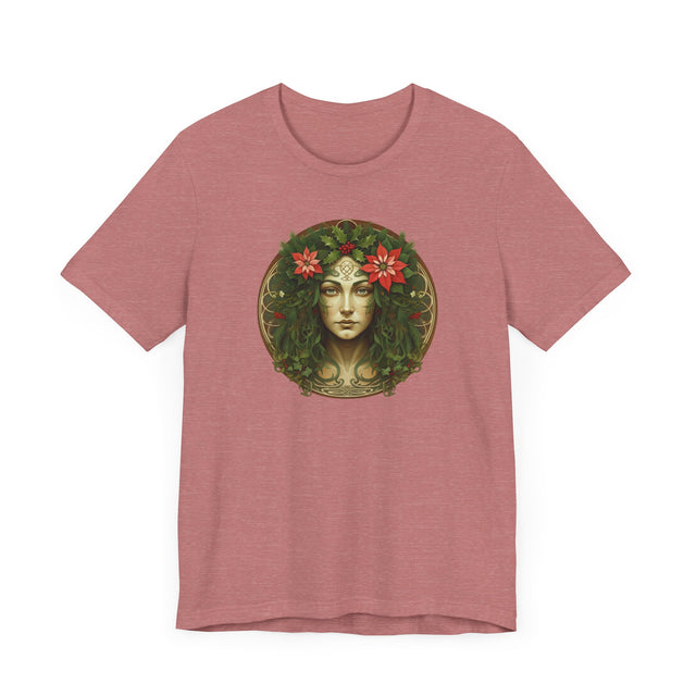Celtic Christmas Green Woman Circle T-shirt, Yuletide Nature Shirt
