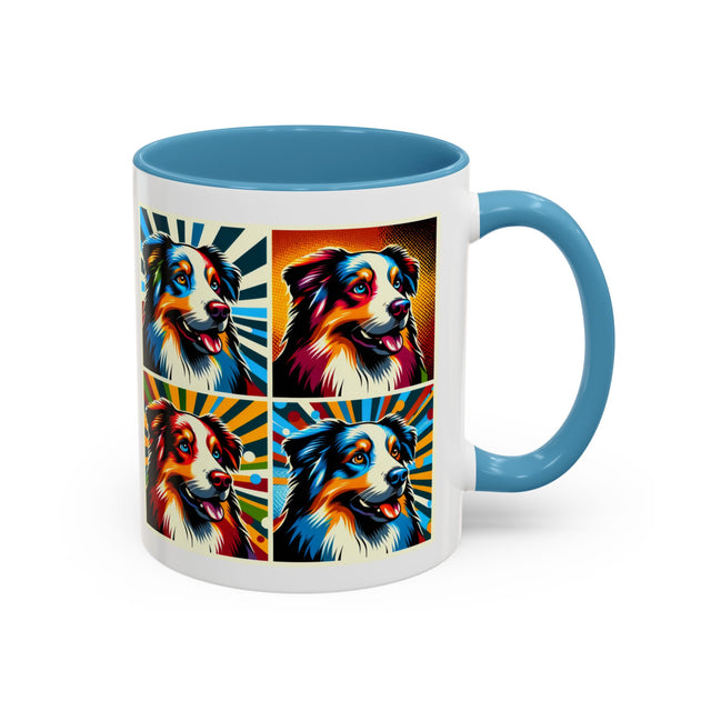 Australian Shepherds Coffee Cup,4-Panel Pop Art Mug,Australian Shepherd Lover,Aussie Shepherd Mom,Aussie Dad,Dog Lover Gift,Aussie Shepherd Gift