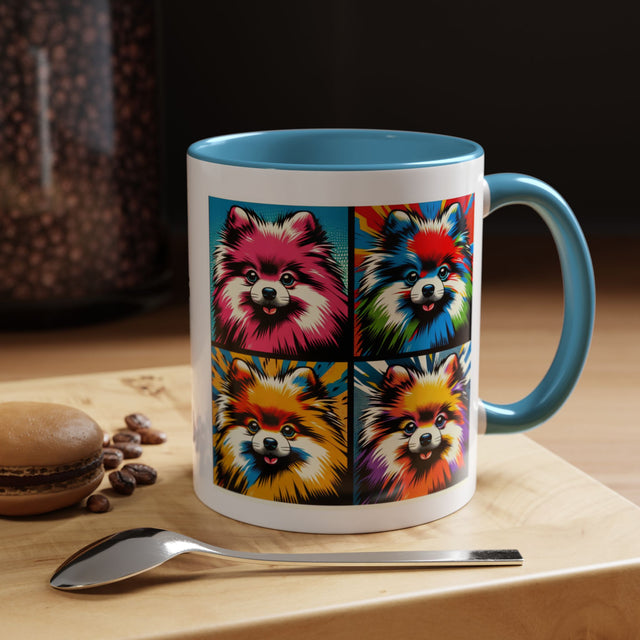 Pomeranians Coffee Cup,4-Panel Pop Art Mug,Pomeranian Lover,Pom Mom,Pom Pom Dad,Dog Lover Gift,Pomeranian Gift