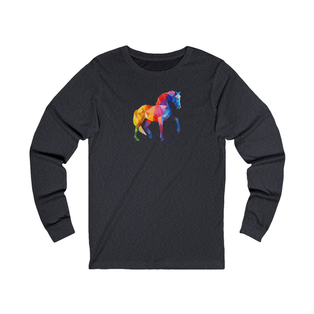 Geometric Rainbow Horse Long Sleeve T-shirt,Pride Shirt,Queer Top,Rainbow Animals,LGBTQ+ Tee,Equine Lover Gift,Gay,Lesbian,Bisexual,Trans,Pony,Colt