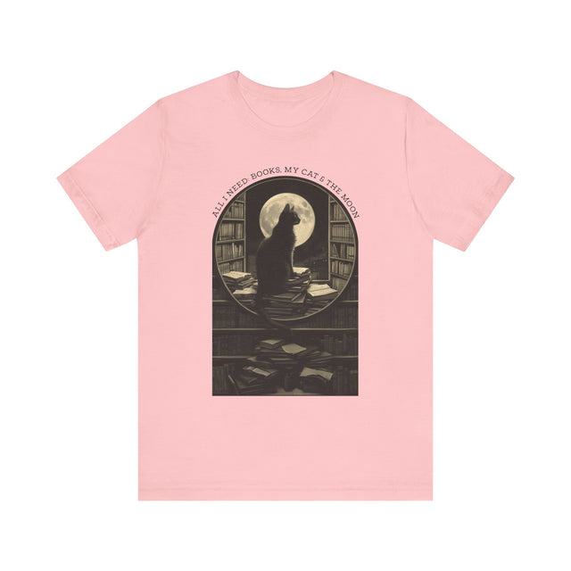 Cats & Books Shirt, Book Lover, Moon T-Shirt, Cat Lover T shirt, Gift for Her, Reader, Witchy Woman Top, Mom Gift, Librarian Tee, Bookworm