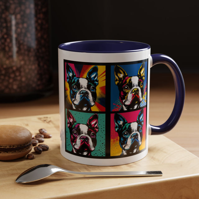 Boston Terrier Coffee Cup,4-Panel Pop Art Mug,Boston Terrier Lover,Boston Terrier Mom,Roundhead Dad,Dog Lover Gift,Boston Terrier Gift