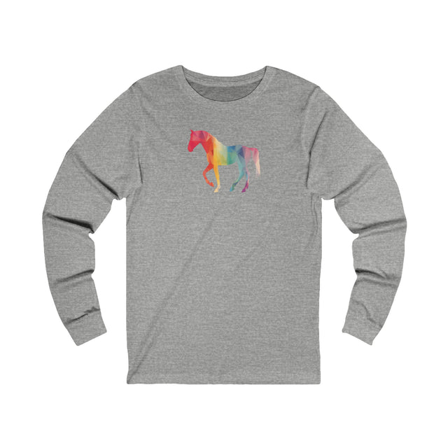 Geometric Rainbow Horse Long Sleeve T-shirt,Pride Shirt,Queer Top,Rainbow Animals,LGBTQ+ Tee,Equine Lover Gift,Gay,Lesbian,Bisexual,Trans,Pony,Colt