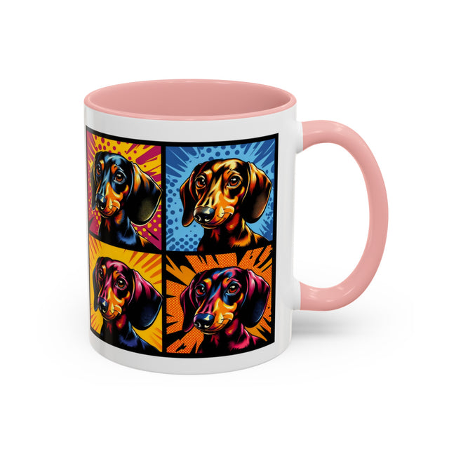 Dachshund Coffee Cup,4-Panel Pop Art Mug,Dachshund Lover,Doxie Mom or Dad,Dog Lover Gift,Wiener Dog,Sausage Dog,Low Rider dog