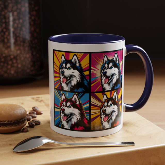 Siberian Huskies Coffee Cup,4-Panel Pop Art Mug,Husky Lover,Husky Mom,Sibe Dad,Dog Lover Gift,Siberian Husky Gift