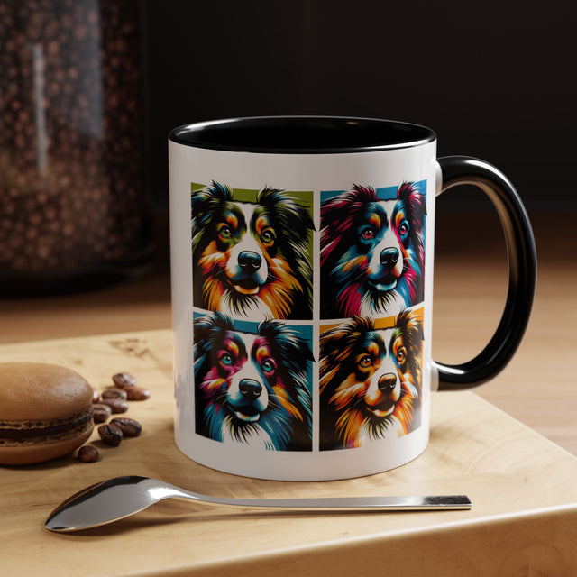 Miniature American Shepherds Coffee Cup,4-Panel Pop Art Mug,MAS Lover,Mini Aussie Mom,Mini Aussie Dad,Dog Lover Gift,Miniature American Shepherd Gift