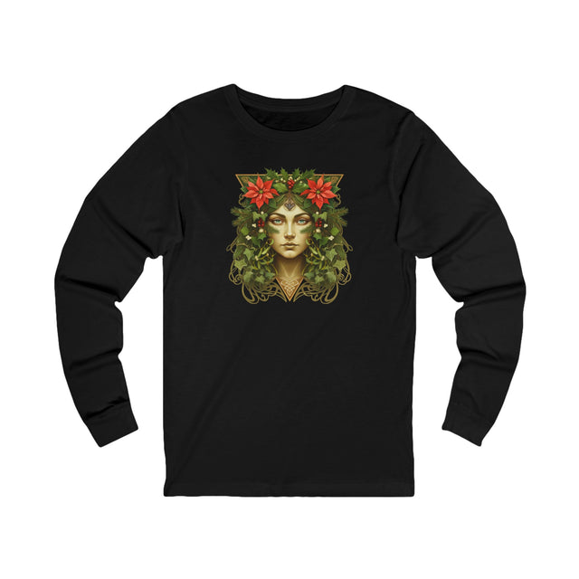 Green Woman Christmas Tee, Winter T-shirt, Long sleeve