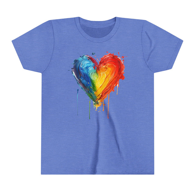 Painted Rainbow Heart T-shirt, Pride Shirt, Youth Size